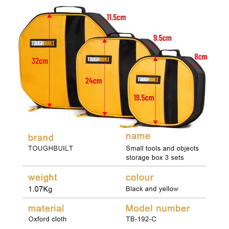 ToughBuilt TB-192-C Object Storage Box Set 3Pcs Puncture-resistant Tool Storage Package Toolmate Softboxes Tool Parts Organiser