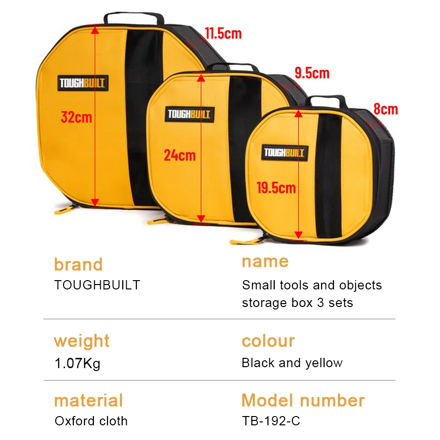ToughBuilt TB-192-C Zestaw pudełek do przechowywania obiektów 3 szt. Odporny na przebicie pakiet do przechowywania narzędzi Toolmate Softboxes