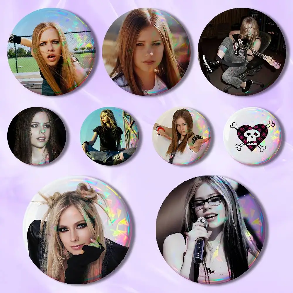 

A-Avril Punk Music L-LavigneS 58mm 44mm HD Print Brooch Badges Pretty Derby Round Display Brooches Lapel Pins