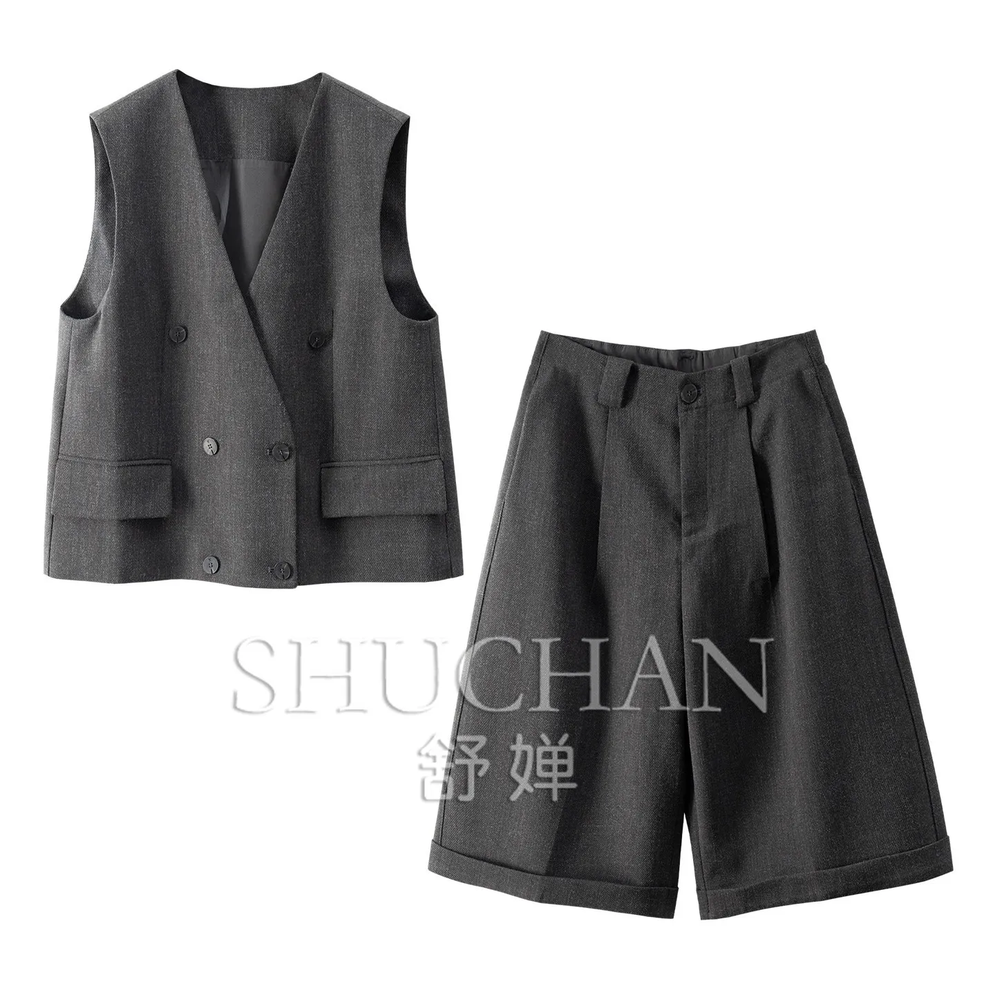 2026 Autumn Commuter Suit, Penzhi Suit Vest Jacket + High Waist Six-point Wide-leg Pants Women's 15X3