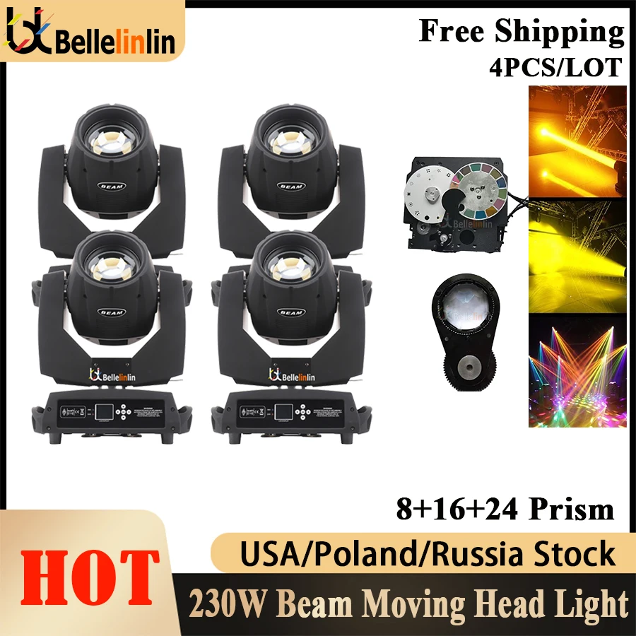 

No Tax 4Pcs Lyre Beam 230W 7R Moving Head Light 230W DJ Moving Key Model Beam 7r Sharpy Beam 230 Stage Disco Light Power Corn MH