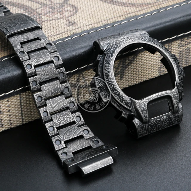 For Casio G SHOCK refitted metal case strap DW 6600 6900 6903 series refined steel Paisley antique carved strap refitted access AliExpress