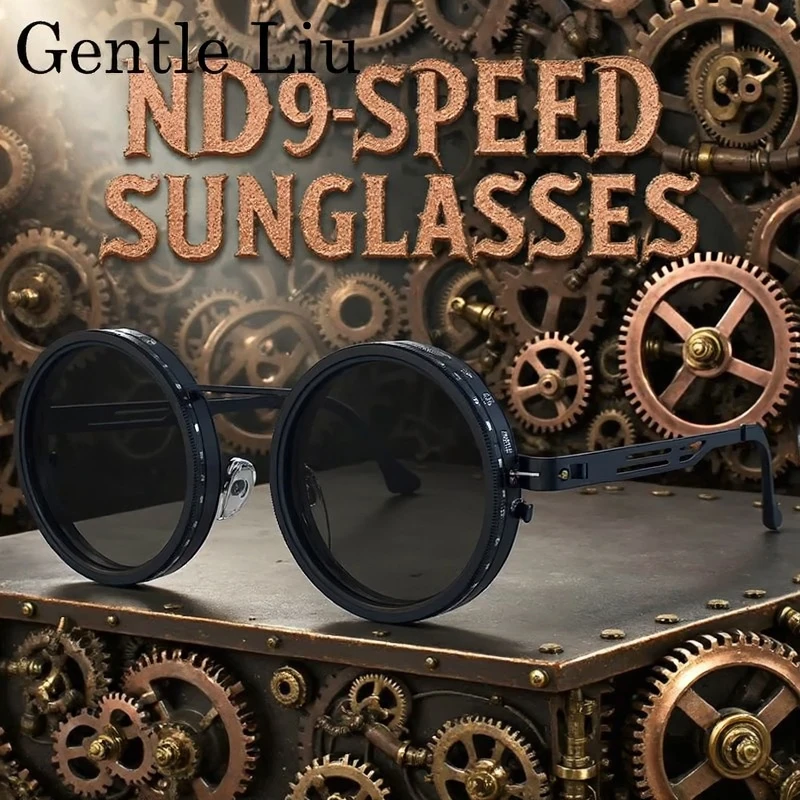 

Polarized Round ND9 Adjustable Dimming Sunglasses Men 2025 Luxury Brand Steampunk Sun Glasses For Male Fishing Filter Eyewear