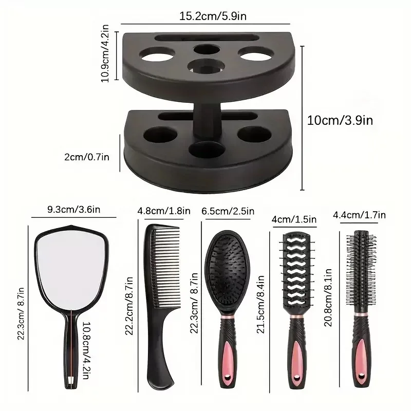 5-in-1 Mirror & Comb Set with Base - Portable Home Hair Styling Tools for Men Women Grooming