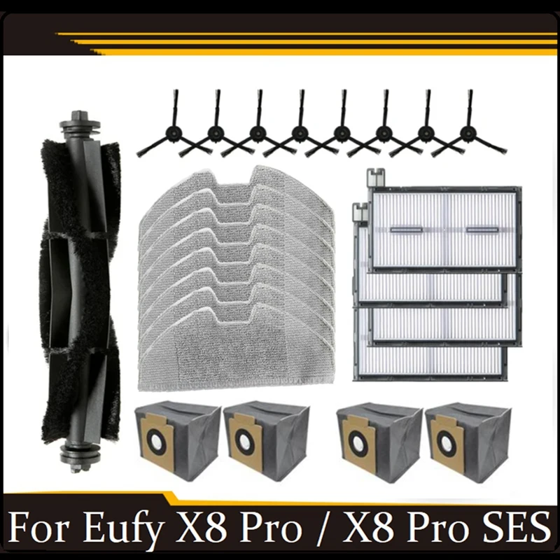 

25PCS Accessories Kit For Eufy X8 Pro / X8 Pro SES Robot Vacuum Replacement Main Side Brush Filter Mop Cloth Dust Bag