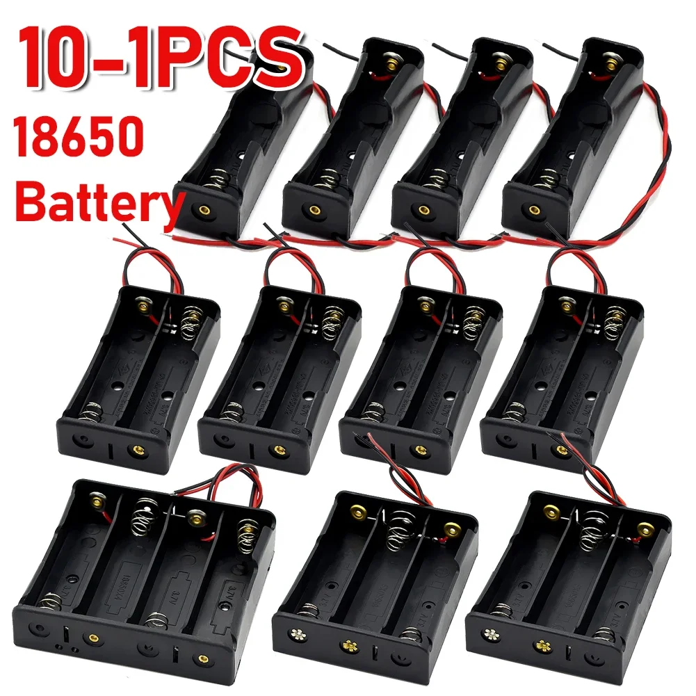 10-1pcs 1 2 3 4 Slot Plastic 18650 Battery Holder with Wire Lead Black 18650 Battery Storage Box Case for 18650 3.7V Battery