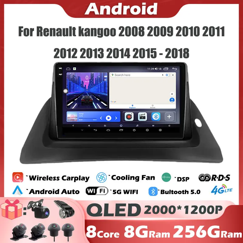 

For Renault kangoo 2008 2009 2010 2011 2012 2013 2014 2015 - 2018 Android 14 Carplay Auto Car Radio Multimedia Video Player GPS