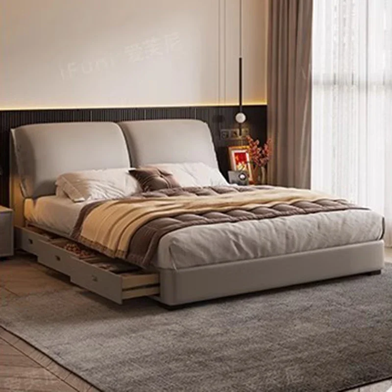 Multifunctional King Size Bed Bedroom Storage Wooden Floor Double Design Platform Bed Sleeping Camas De Casal Trendy Furniture