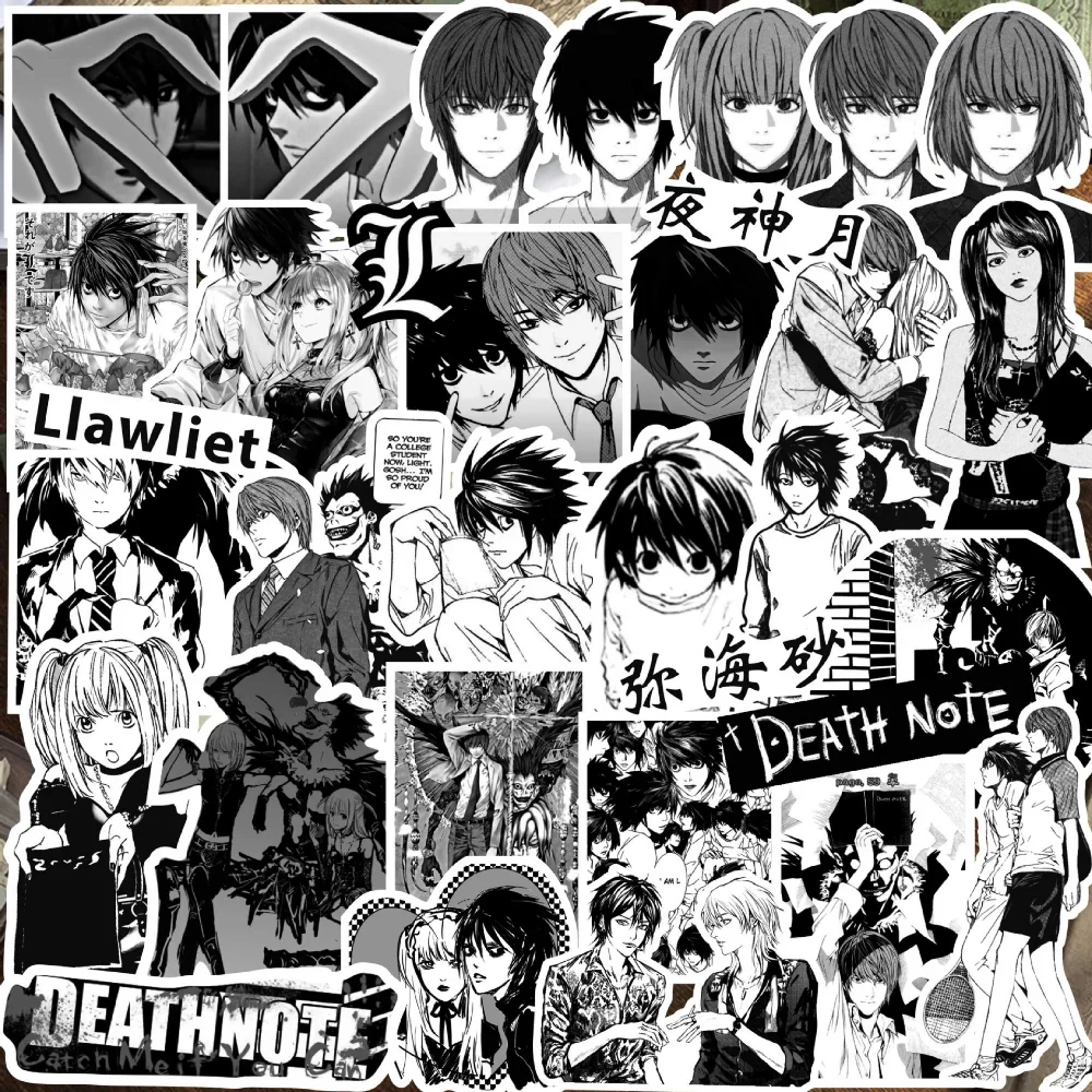 72Pcs Black and White Deathnote Stickers Japanese Manga Death Note Sticker Waterproof Laptop Notebook Skateboard Decoration