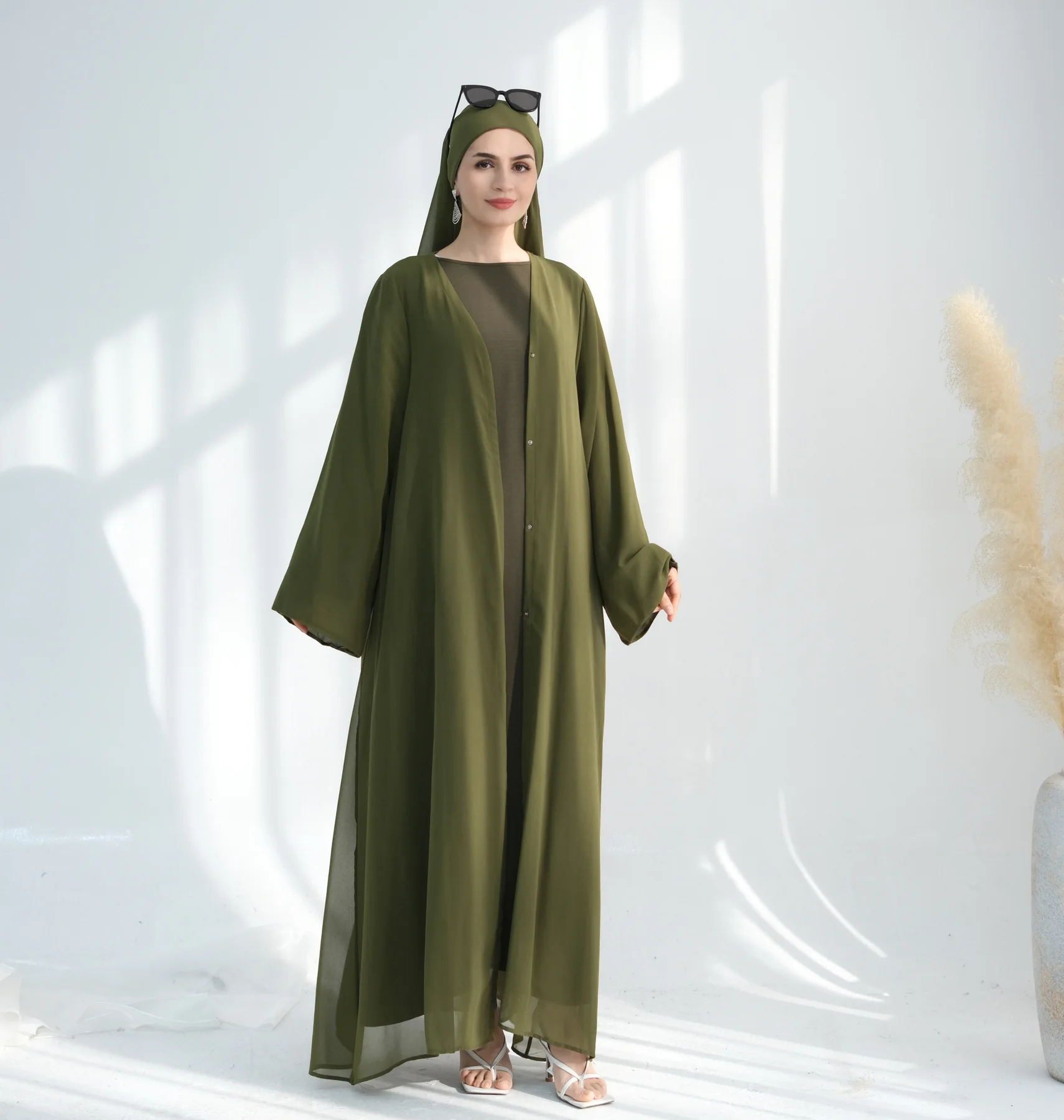 Dubaï Abaya Kimono Eid Ramadan musulman ouvert Abaya écharpe femme turquie couleur unie Cardigan Robe ensemble Islam vêtements Robe arabe