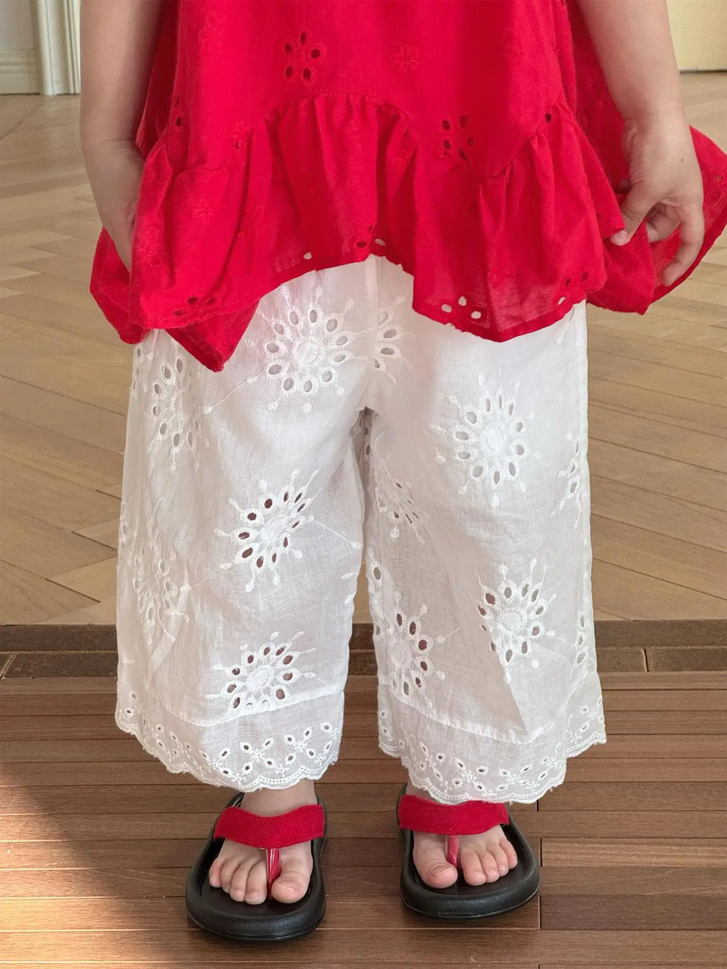 

Girls Pants 2026 Spring Summer New Korean Version Hollowed Out Wide Leg Pants Casual Fashionable Daily Stylish Wear