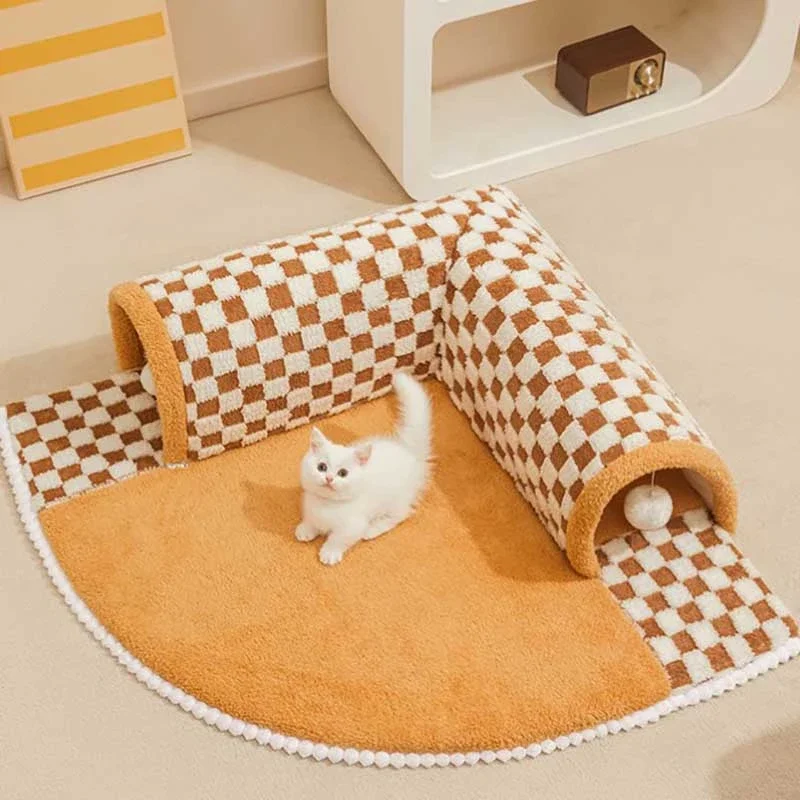 Kawaii Removable Pet Bed Yellow Winter Warm Sleeping Mattresses Bag Cat Bed Villa Indoor Tunnel Cuccia Per Gatti Cat Stuff