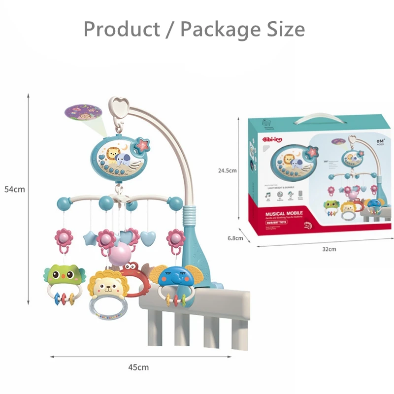Zabawka do łóżeczka dla noworodka, dzwonek, grzechotka, pilot zdalnego sterowania, projektor świetlny, muzyka, grzechotka przy łóżeczku dla niemowląt, zabawki edukacyjne dla dzieci w wieku 0-1 lat
