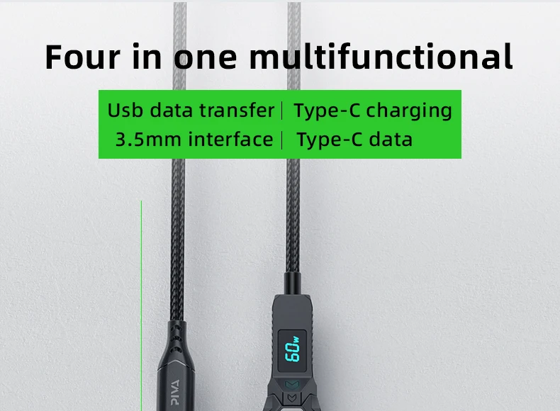 PIVA 4 in 1 Game Sound Card Adapter Docking Station Type-C PD60W DAC 32bit/384kHz 3.5MM USB2.0 3-stage EQ Tuning RGB for PUBG