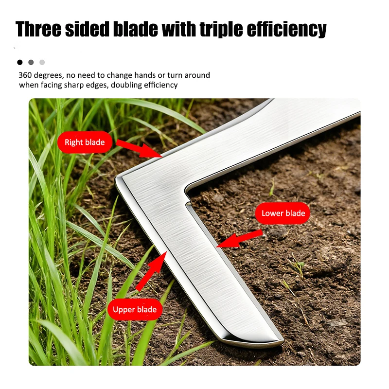 Multifunctional Stainless Steel Three-blade Weeding Tool Manual Weeder Garden Grass Puller Remover Handheld Gardening Weeding