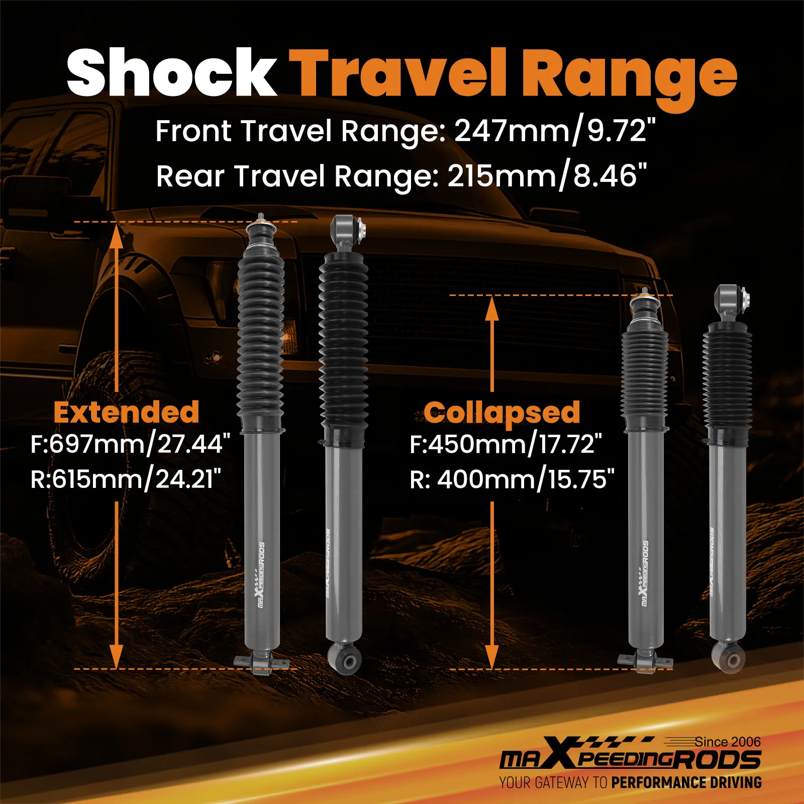 4PCS Front Rear Shock Absorbers For Jeep Grand Cherokee 1999-2004 Lifted 0-3"