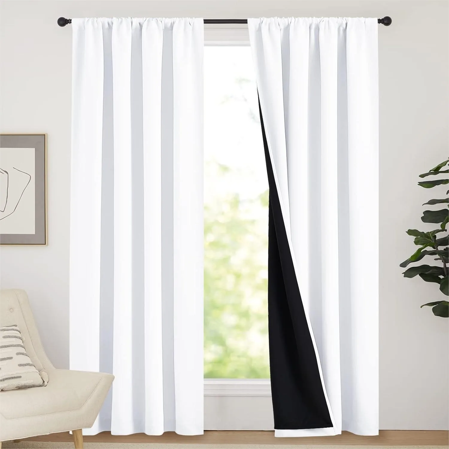 Blackout Curtain Panels with Rod Pocket, 84 inches Long, 2 Panels, Light Blocking for Bedroom
