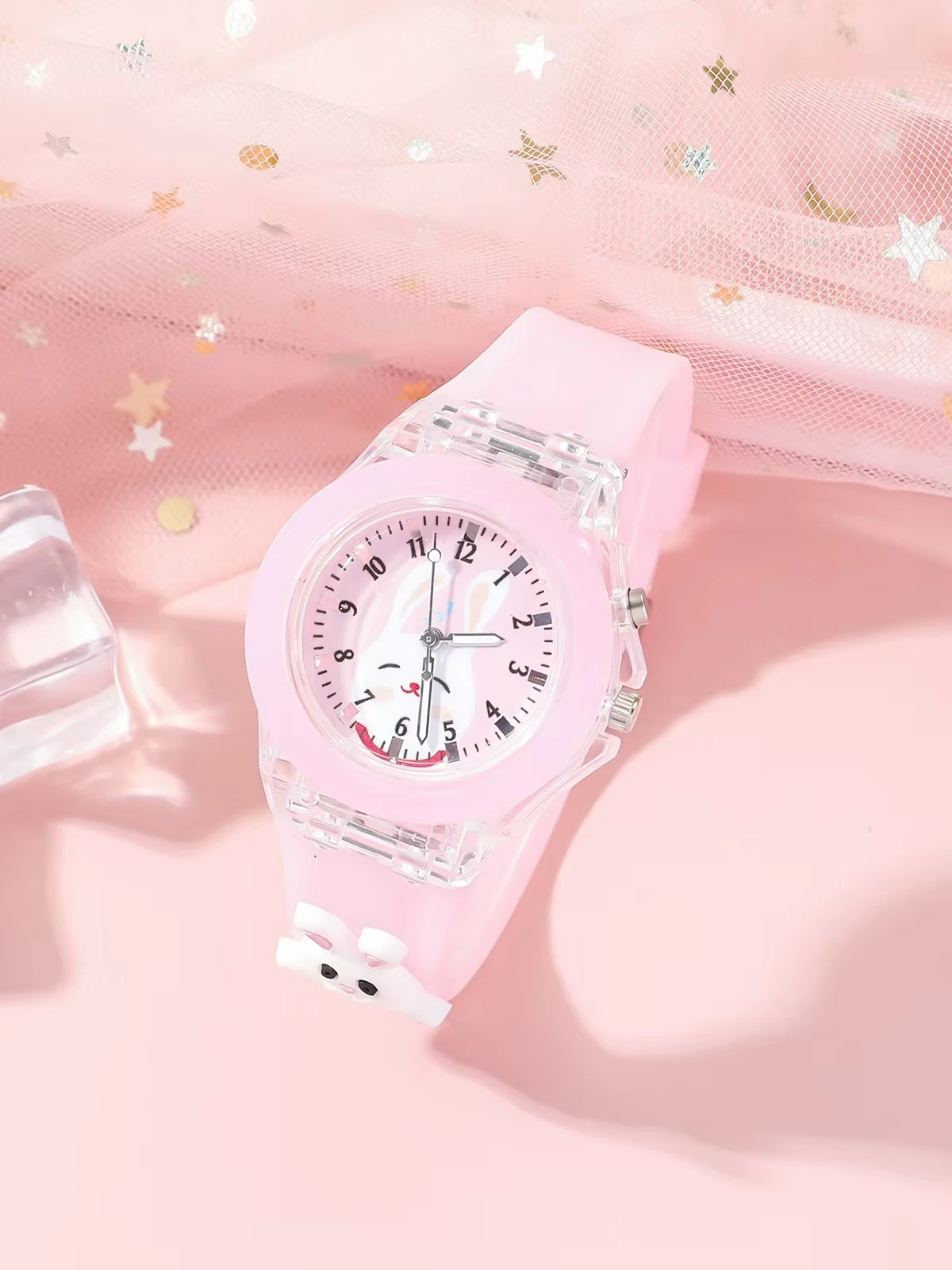 Cute Pink Rabbit Quartz Watch Six-Piece Set, Suitable for Christmas Holiday Gift Giving
