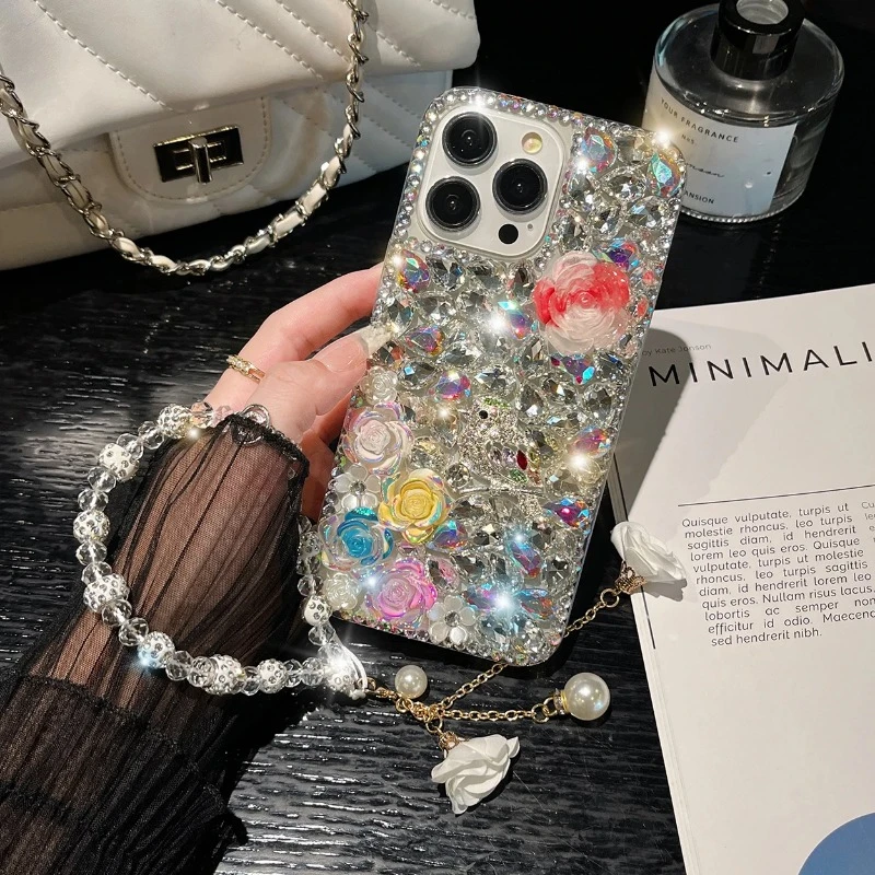 

Luxury Rhinestone Mobile Phone Cases, Bling, Beaded Straps, Lanyard, for Samsung A50, A70S, A32, A52, A71, A51, A72, A73, A53