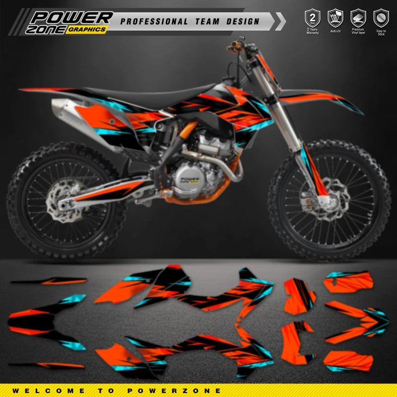 PowerZone Custom Team Graphics Backgrounds Decal Stickers Kit For KTM SX SXF 2013-2015 EXC XCW Enduro 2014-2016 125 to 500cc 131