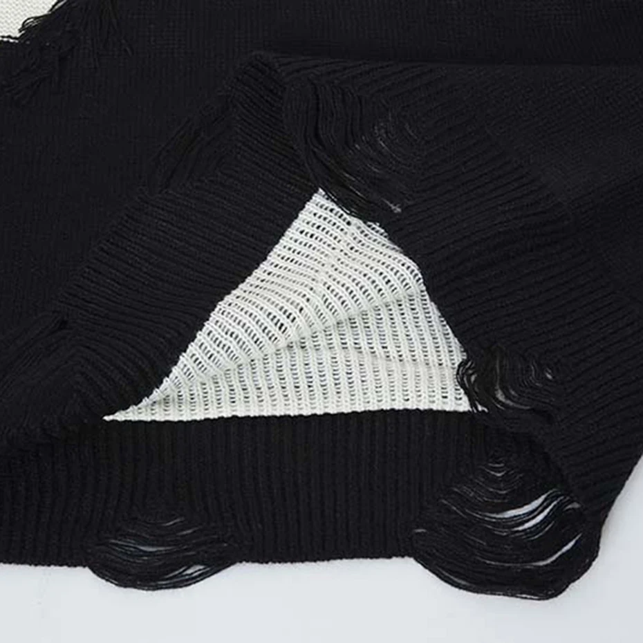 Suéteres de gran tamaño con retazos rotos para hombre, ropa de calle, suéteres de Hip Hop Harajuku, suéteres holgados informales Y2K, Jersey de punto, prendas de punto