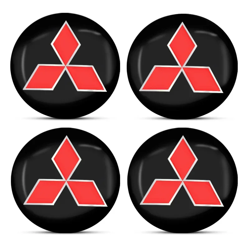 4 Uds. Tapas de cubo de 56/60mm, tapas de insignia central de rueda de coche, accesorios de coche para motores Mitsubishi, etiqueta adhesiva de Metal, emblema cromado