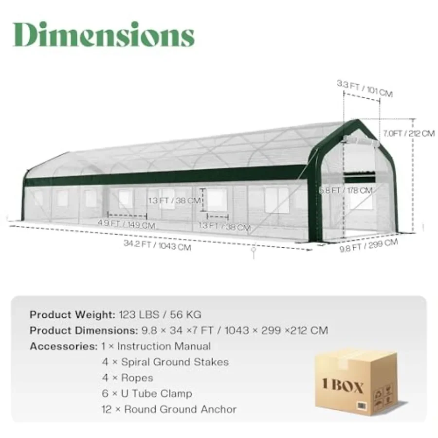 x7 Feet Walk-in Tunnel House with Watering System, Polyethylene Cover, Clear, UV-Resistant and Ventilated