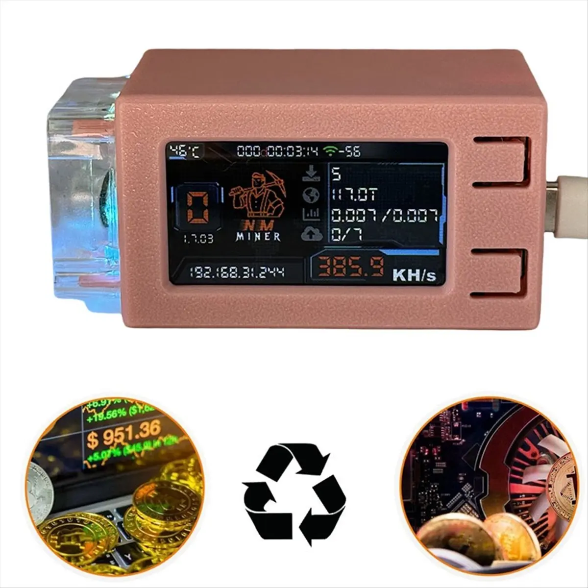 Goodprice NMMiner Nerdminer V2 Pro Max 390KH/S Solo Lottery Miner BTC Miner Nerd Miner Bitcoin Crypto Miner with RGB Cool Fan