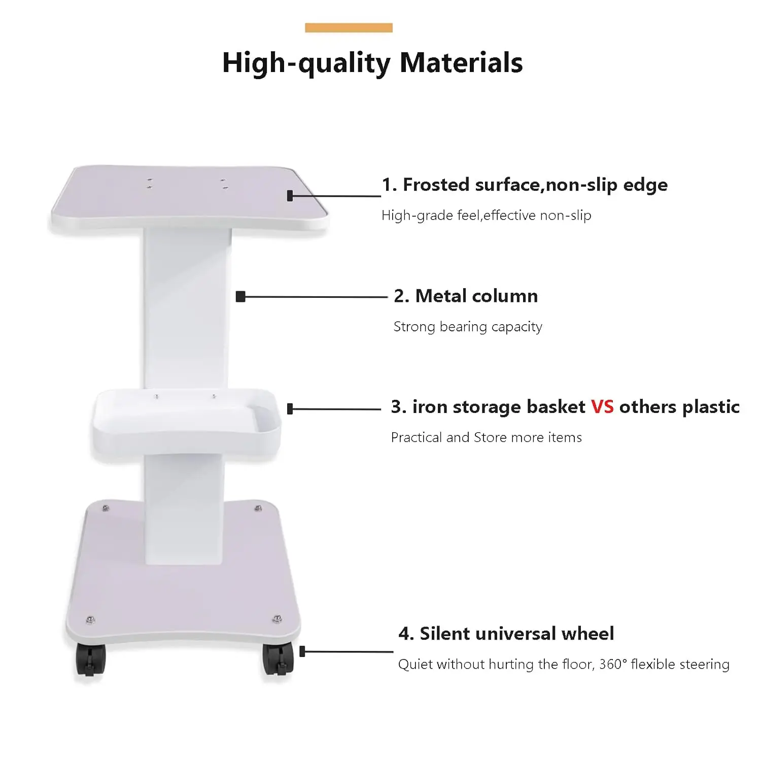 Carrello per estetista, carrello con ruote, carrello per bellezza HUOXOU a 3 livelli, carrello SPA, stazione di lavoro regolabile per tavolo da tatuaggio