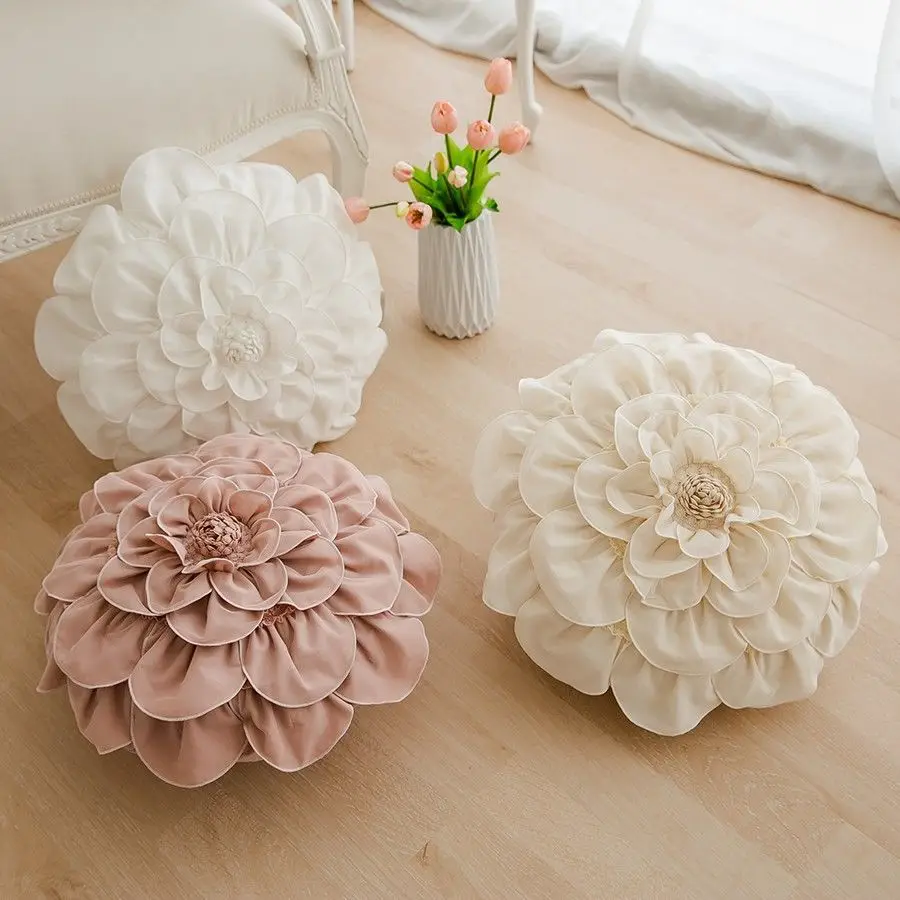 50cm Romantic flower round cushion pillow petal layers bedside throw pillow cover for backrest