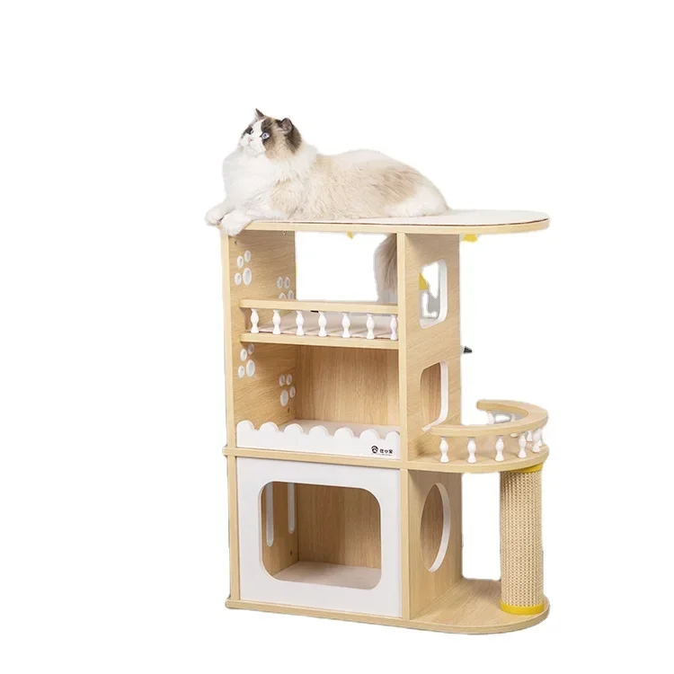 Comfortable And Exquisite Indoor Luxury Pet Cage Household Three Layer Cat Play House Cat Condo Wood Solid