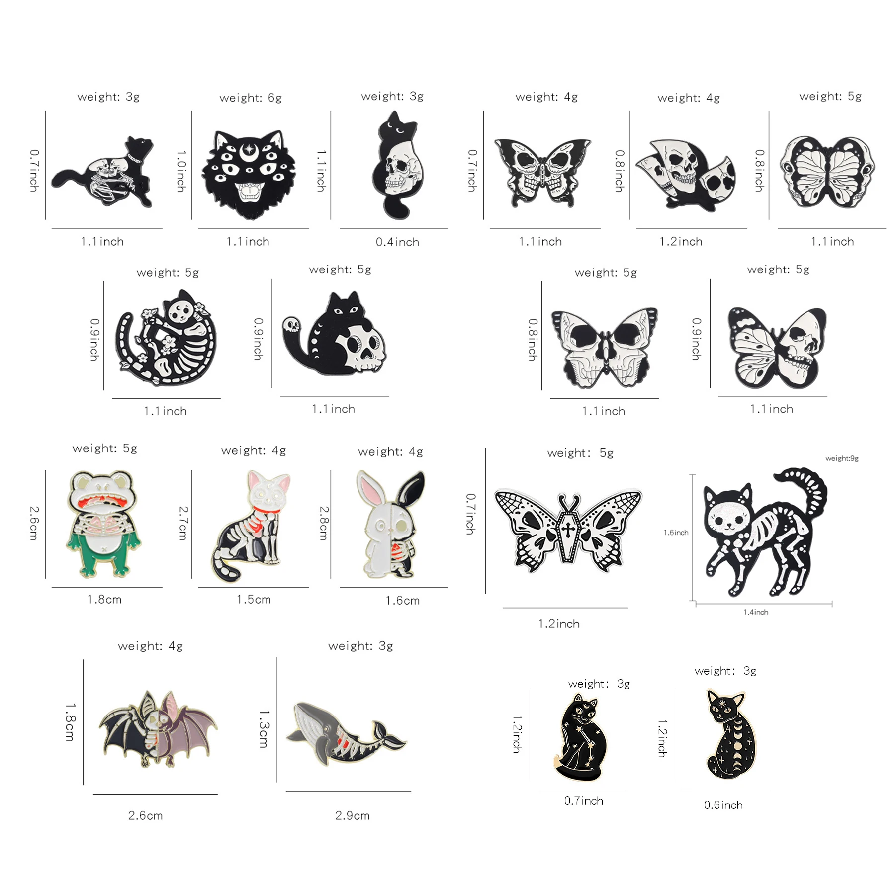 New Alloy Animal Skull Brooch Skull Mermaid Skull Dog Skull Cat Frog Unicorn Butterfly Rabbit Whale Bat Brooch Badge Lapel Pins