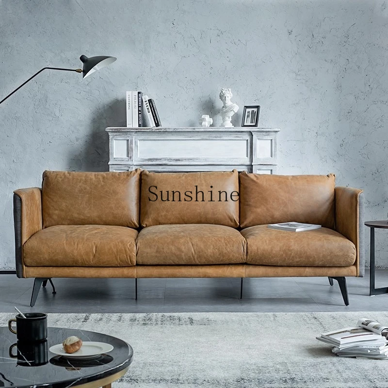 

Retro industrial style sofa first layer cowhide leather combination living room down leather cloth