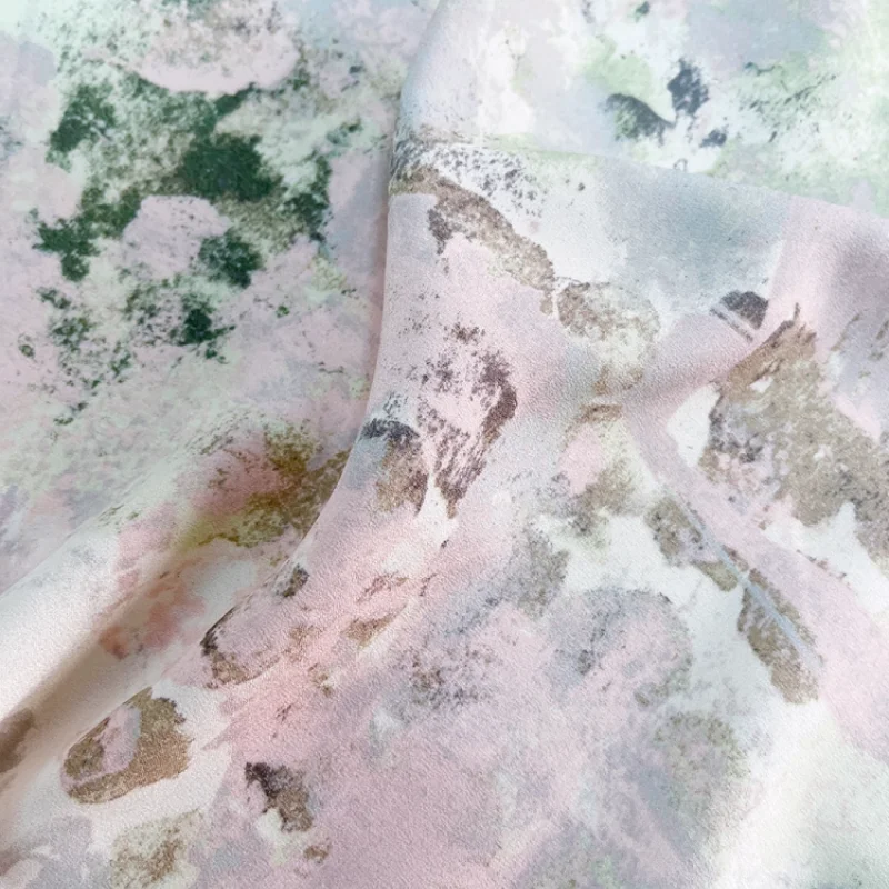 

Light pink printed chiffon fabric for dress shirt clothing satin polyester diy fabric