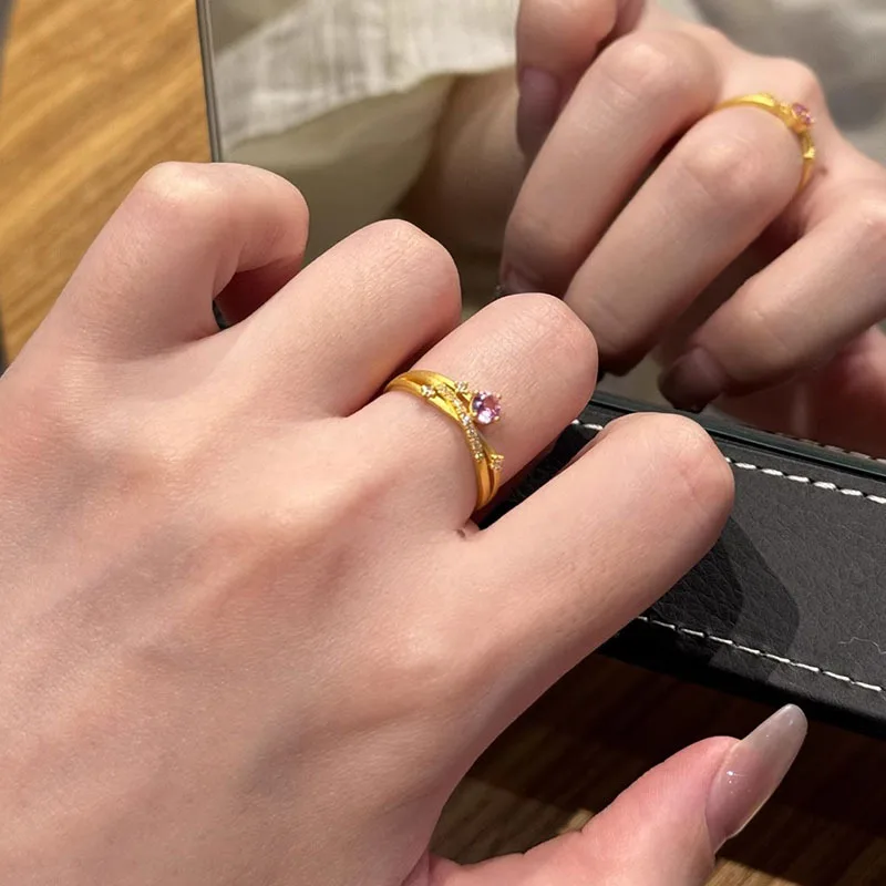 9999 gold purple zircon cross star track ring - adjustable opening allows for personalized customization. Unique design