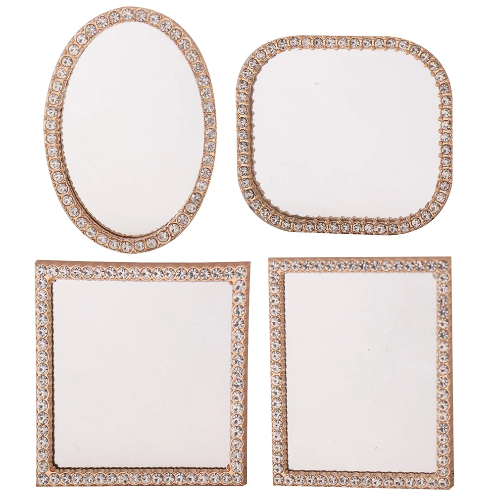 4 Pcs Decor Dollhouse Mirror Mini Supply Wear-resistant Accessories Miniature Golden Children Toy Decorative