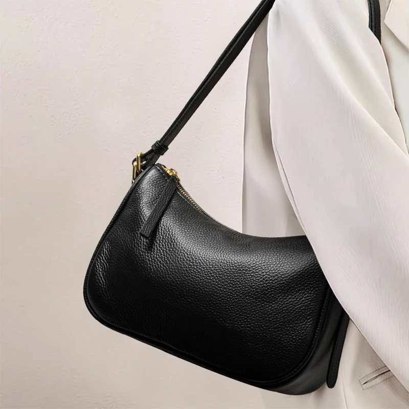 

Черная женская сумка на одно плечо из натуральной яловой кожи под мышками, небольшая сумка для хранения мобильных телефонов