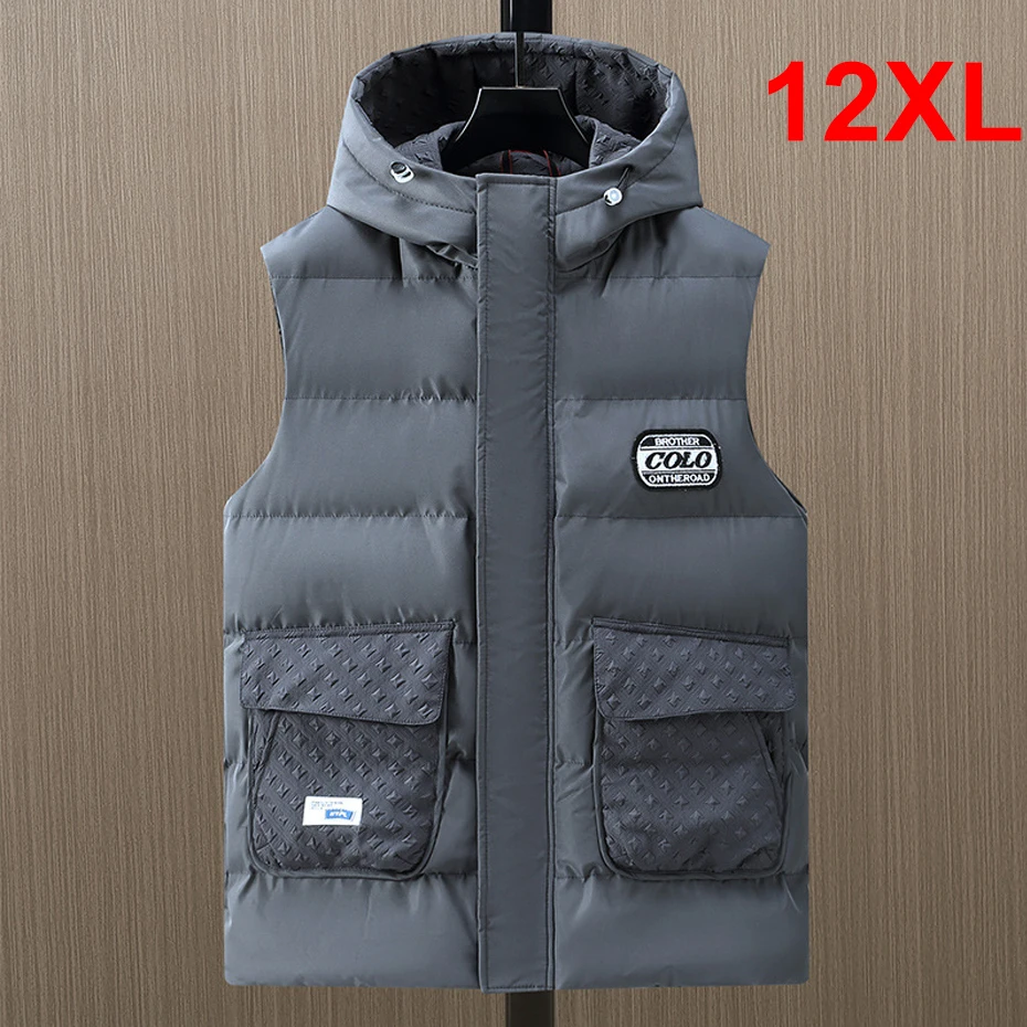 

Winter Vests Men Thick Warm Vest Plus Size 10XL 12XL Fashion Casual Solid Color Black Vests Sleeveless Jacket Big Size 12XL