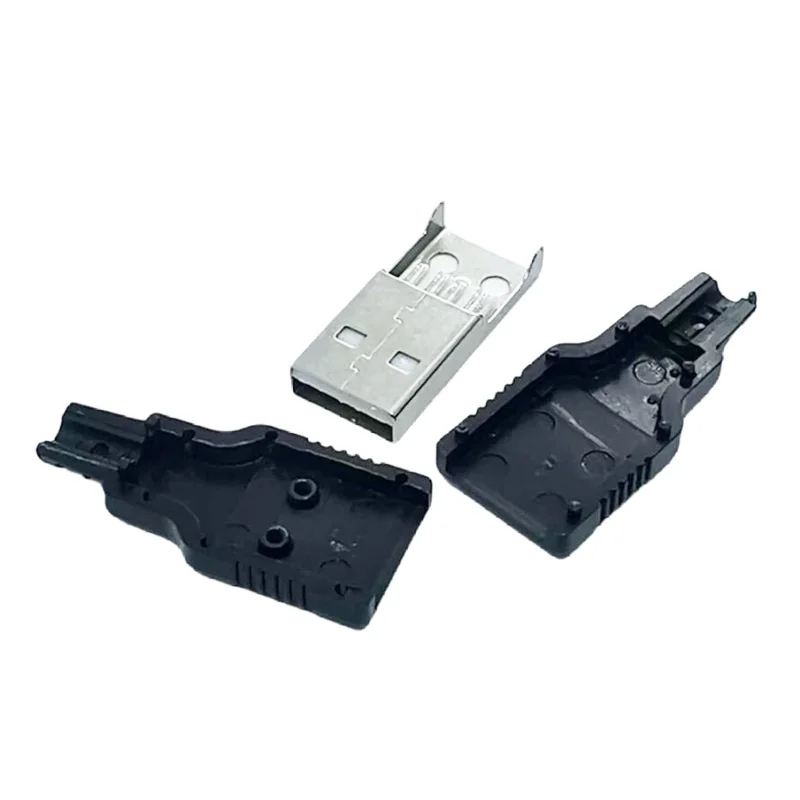 DIY USB 2.0 Type A Male/Female  4 Pin Plug Socket Connector  Soldering Plug Socket With Black Plastic Cover for Fast Charging