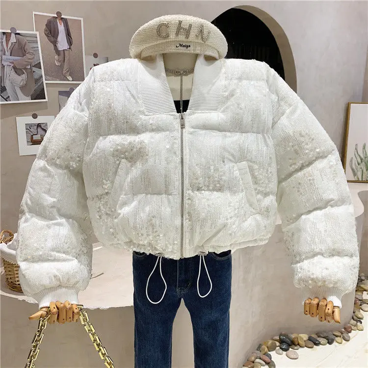 2024 Sequins Winter Cotton Coat Women Parkas Fashion Zipper Loose Puffer Jacket Thick Warm Overcoat Winter Cotton Coat