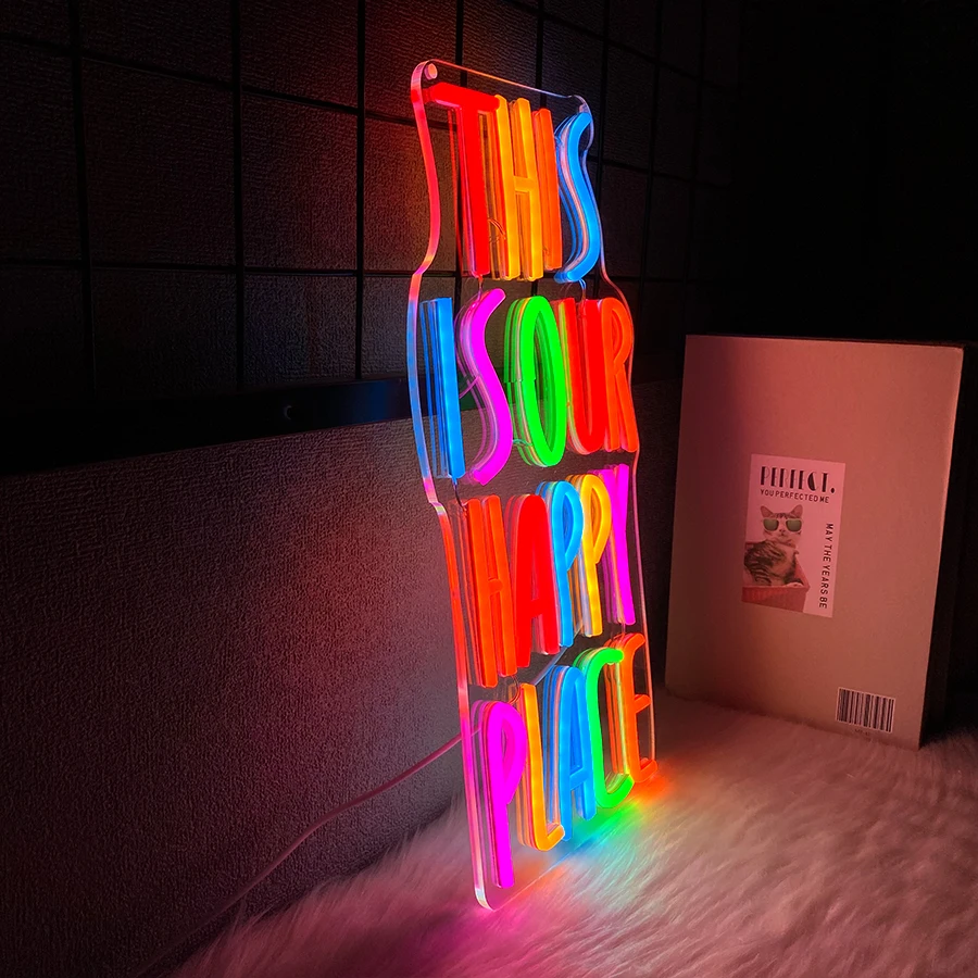 This Is Our Happy Place Neon Sign For Wall Decor,Light Up Sign For Bedroom,Classroom,Game Room,Amusement Park,Bar,Party,Man Cave - view 4