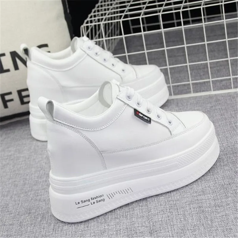 Sneakers da donna scarpe da ginnastica Casual con plateau scarpe bianche tacchi da 10CM zeppe autunnali scarpe da donna traspiranti con aumento