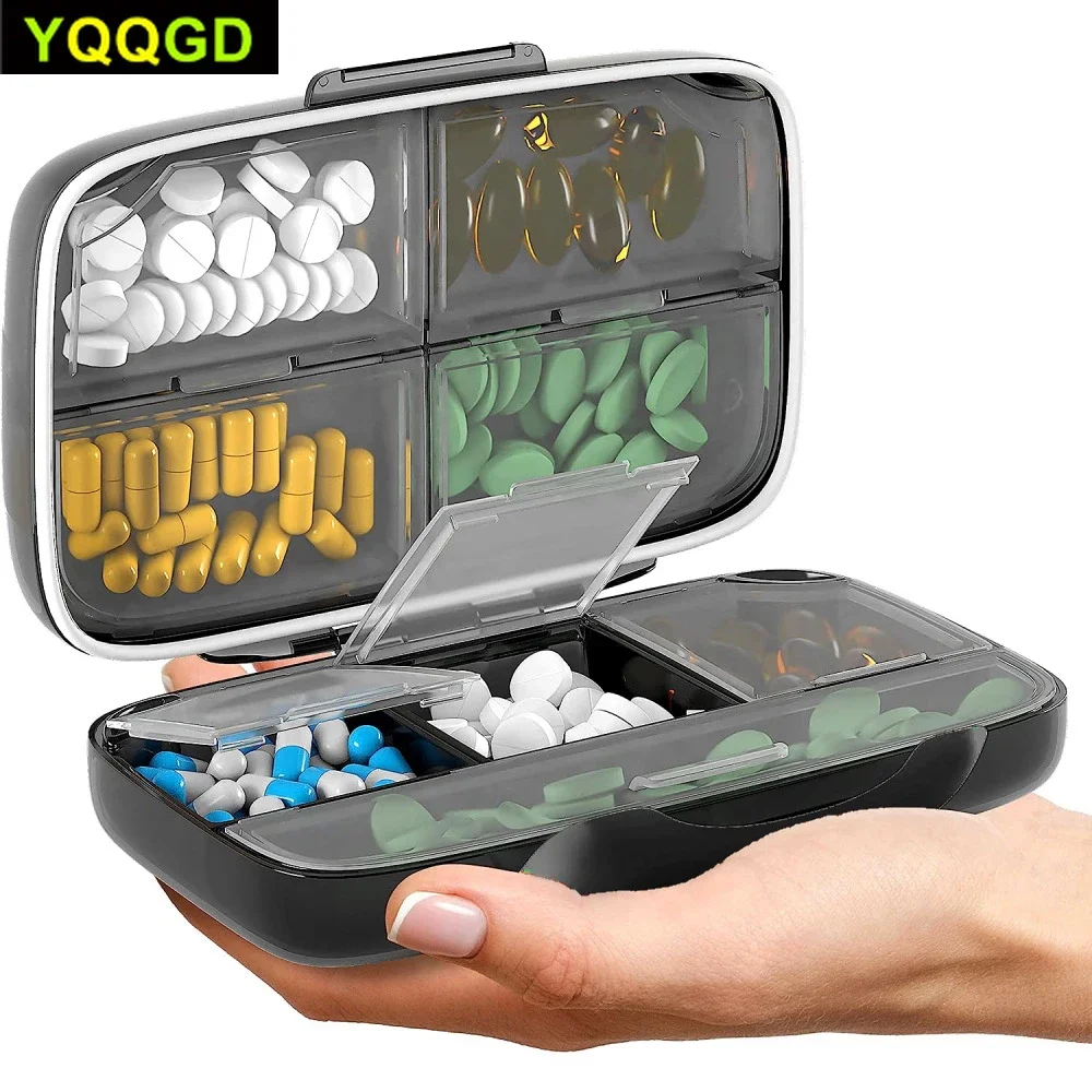 1PCS Travel Pill Organizer, 8 Compartments Portable Pill Case, Big Pill Box for Pocket Purse Portable Medicine Vitamin Container