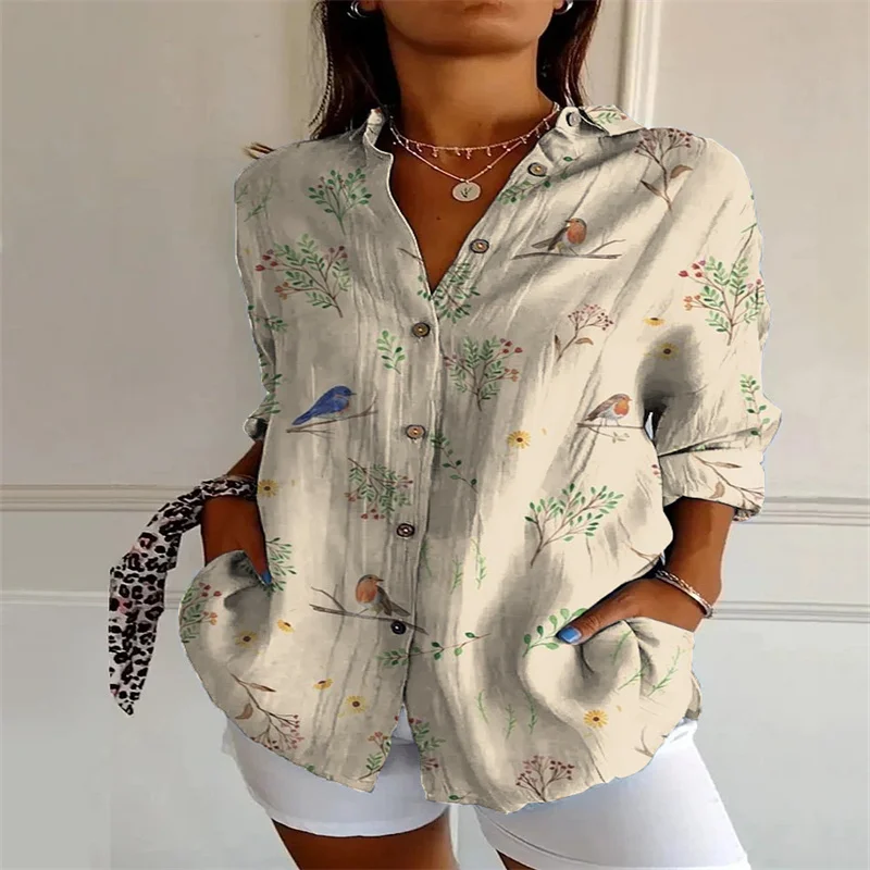 2024 New Women\'s Long Shirt 3D Digital Printing Women\'s Casual Drop Shoulder Sleeve Shirt Retro Floral Shirt Top