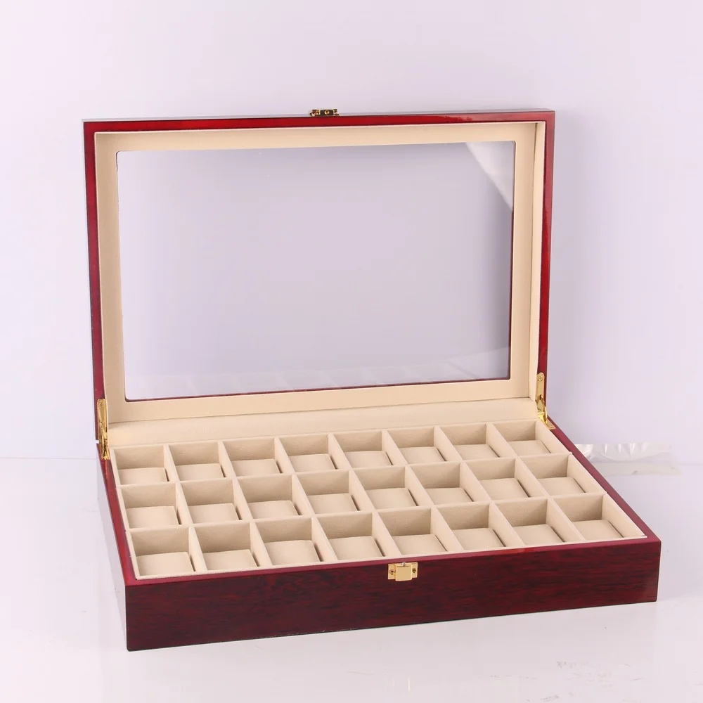 New Luxury 24 Grids Wooden Watch Box Organizer 24 Slots Watch Case Wood Watch Storage Display Box Jewelry Packaging Boxes Gifts