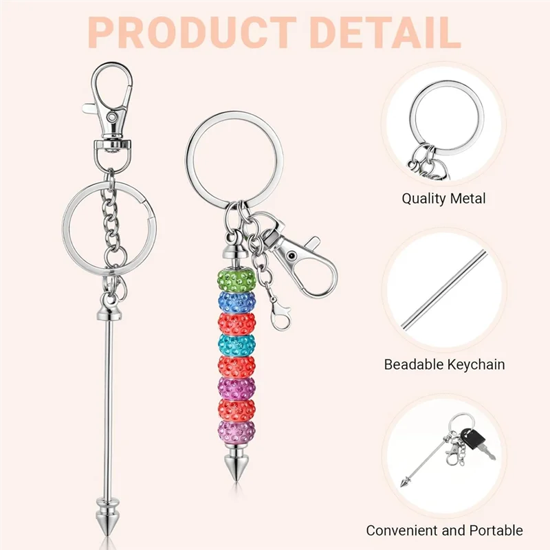 ABRS-26 Pcs Beadable Keychains, Silver Keychain Making Kit With Beadable Keychain Bar Lobster Clasps Key Rings