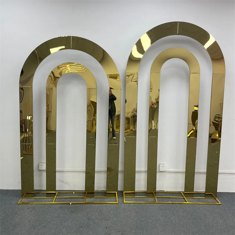 Wedding Arch Flower Rack Exquisite Gold Set Party Stage Decor Stainless Steel Wedding Background