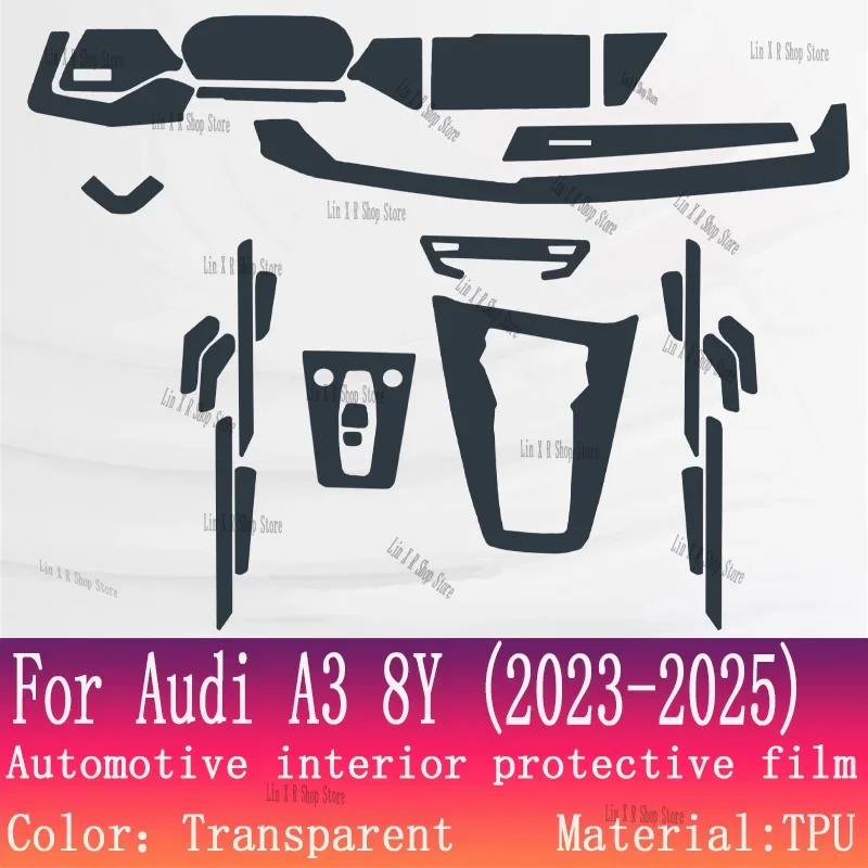

Защитная пленка из ТПУ для салона автомобиля Audi A3 8Y 2023-2025: панель КПП, экран навигации, антицарапийная наклейка, аксессуары PPF