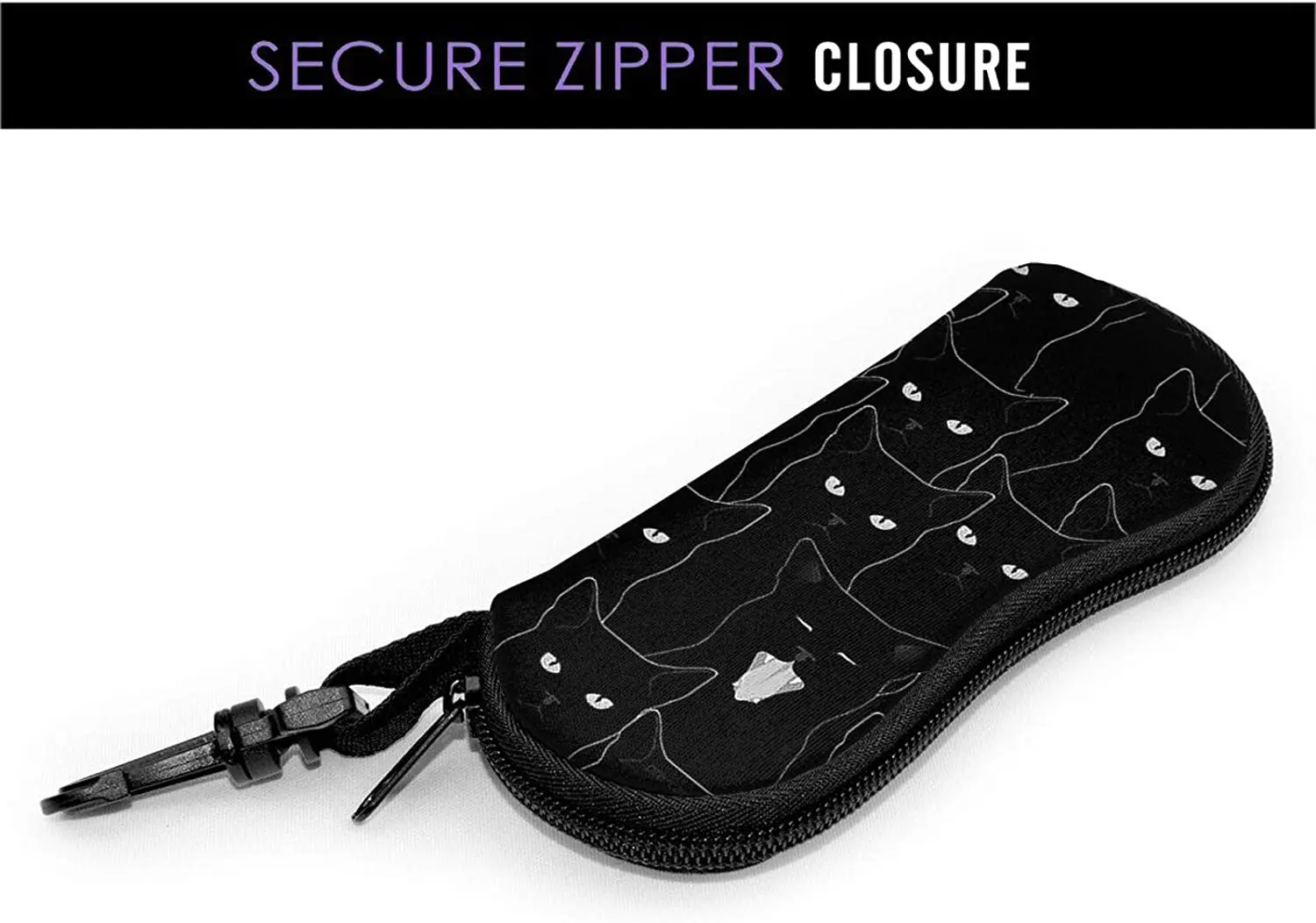 Black Cat Sunglasses Case Zipper Portable Glasses Case Box Soft with Belt Clip for Men Women Large