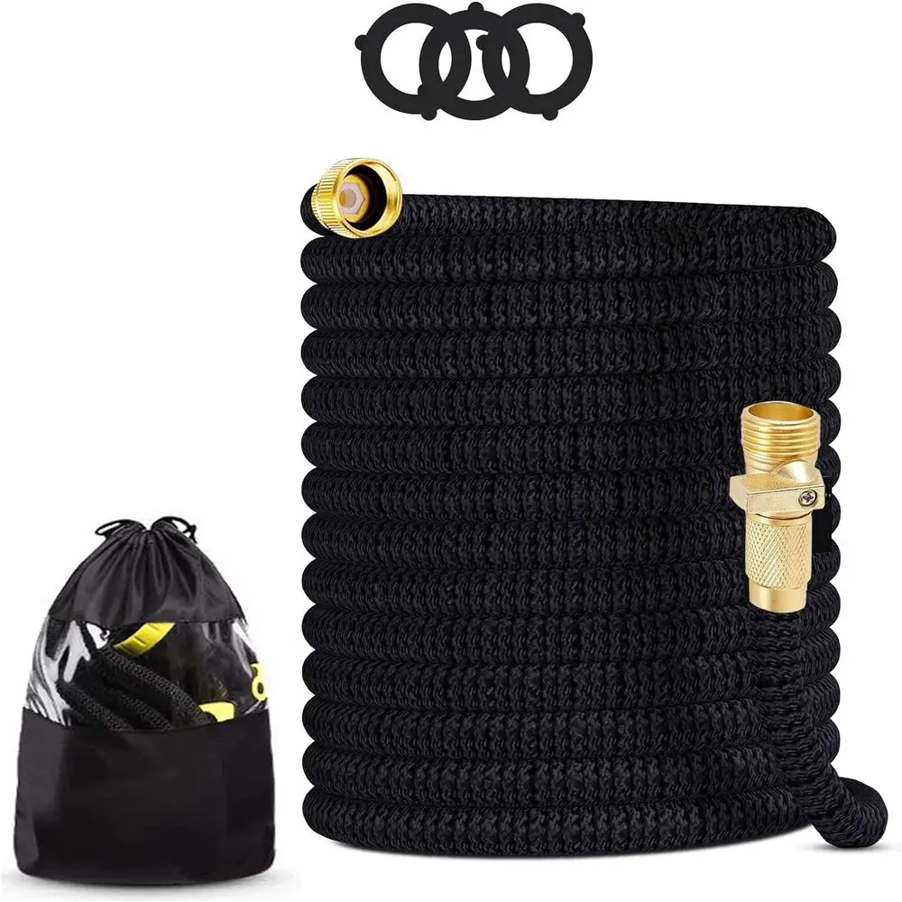

Expandable Garden Hose 75ft, Heavy-Duty 3750D, 4-Layer Latex Core, Strong Brass Connectors with Storage Bag (Black)
